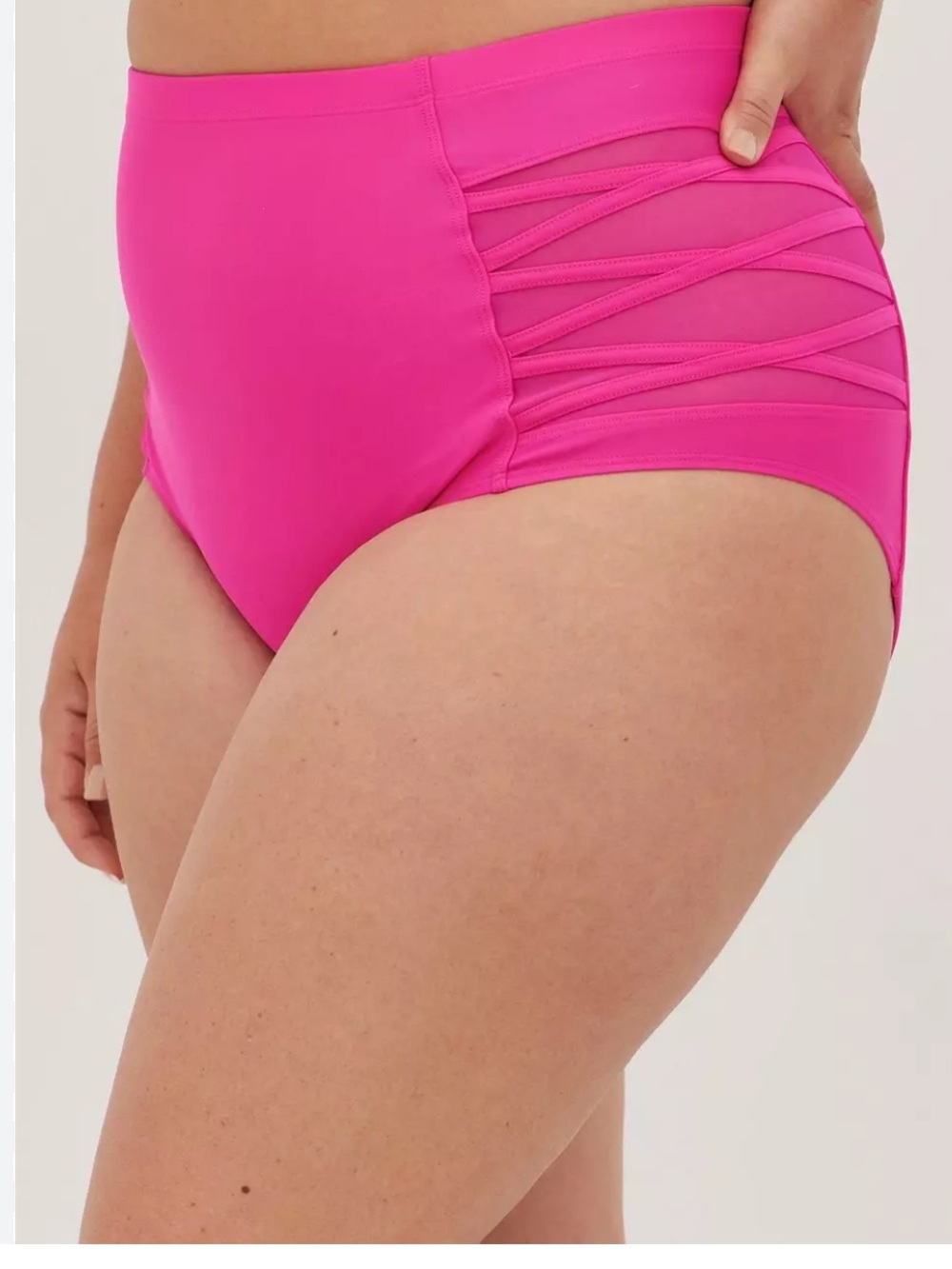 High-Rise Lattice-Side Swim Bottom in Hot Pink torrid size 1